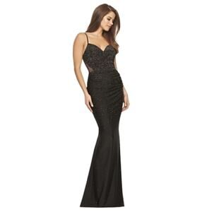 $478 NWT Faviana Women's Formal Evening Gown Size 6 Black Beaded Prom Dress